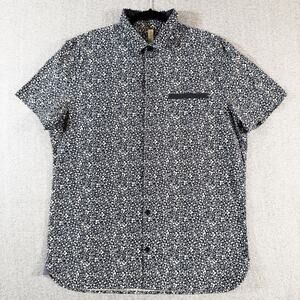 Lululemon Shirt Mens XL Navy Blue Floral Short Sleeve Button Up Stretch Casual